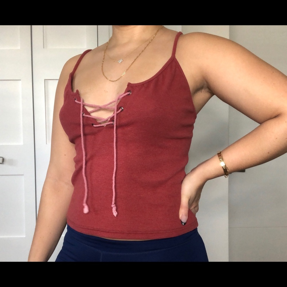 The Hanger Rust Lace Up Top